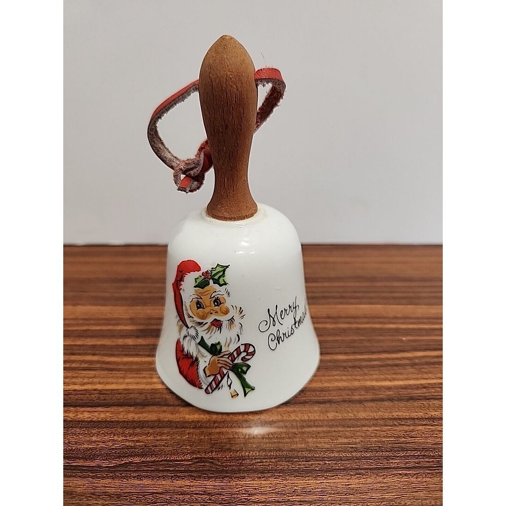 Vintage Enesco‎ Merry Christmas porcelain bell Santa Claus Japan Mid Century